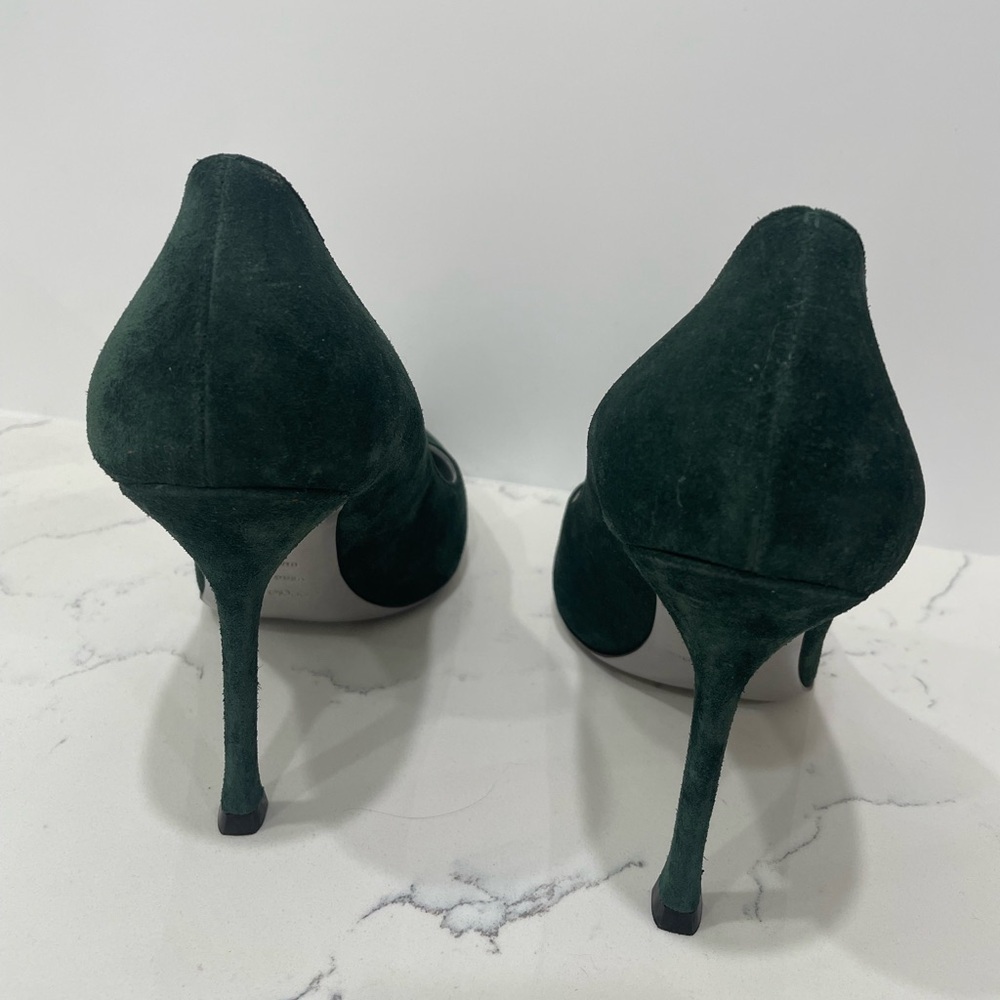 Sergio Rossi Dark Green Suede Pointed Toe Pumps Heels - Picture 11 of 16